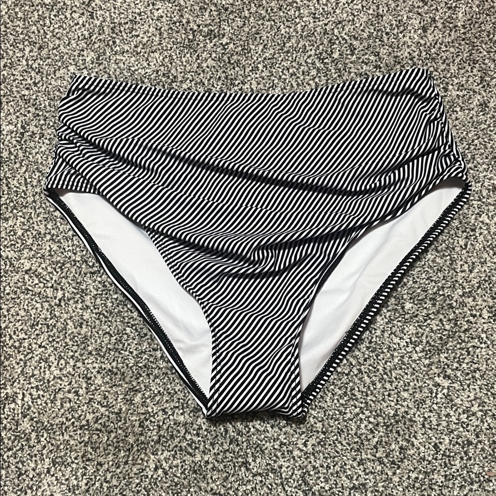 Striped High-Waisted Bikini Bottom